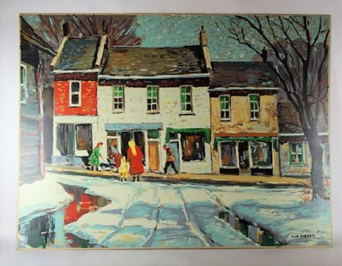 TOM ROBERTS SILK SCREEN "MAIN STREET": TOM ROBERTS SILK SCREEN "MAIN STREET"Sampson Matthews print autographed and written in lower right "Supervised by A.J. Casson" titled lower middle. Note minor crease in top. Size 76 x 102 cm. (30 x 40