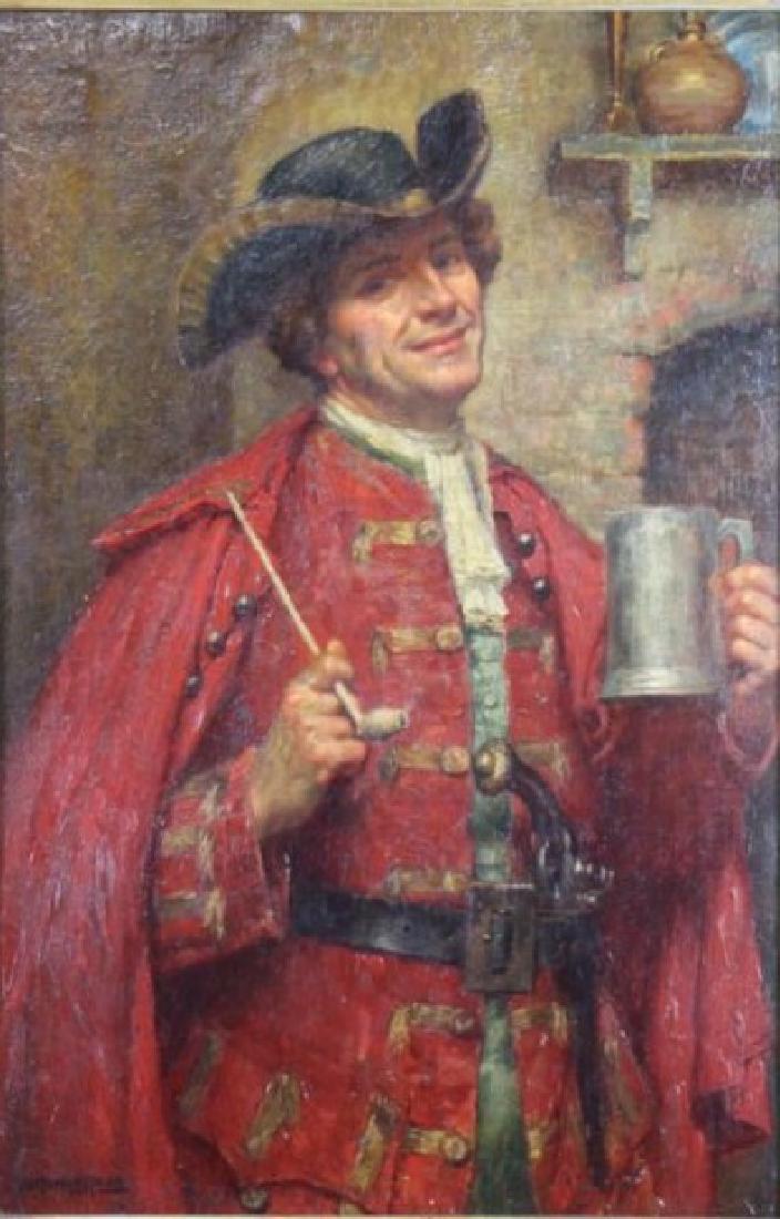 BREAKSPEARE William A. (1855-1914): Titled on frame "Here's Health To The King". Oil on canvas Damage to frame. Image size: 45 x 29 cm. (17,5 x 11.5 in.) Frame size: 68 x 53 cm. (27 x 21 in.)