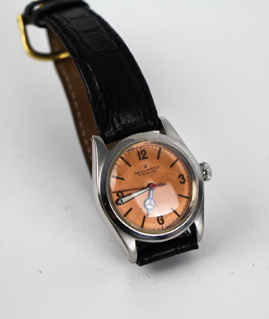 VINTAGE ROLEX MEN'S WRISTWATCH: Rolex Oyster Speed King, stainless steel, replaced strap. As found condition, not working. Dia. 3.1 cm. The Estate of Paul Campbell.