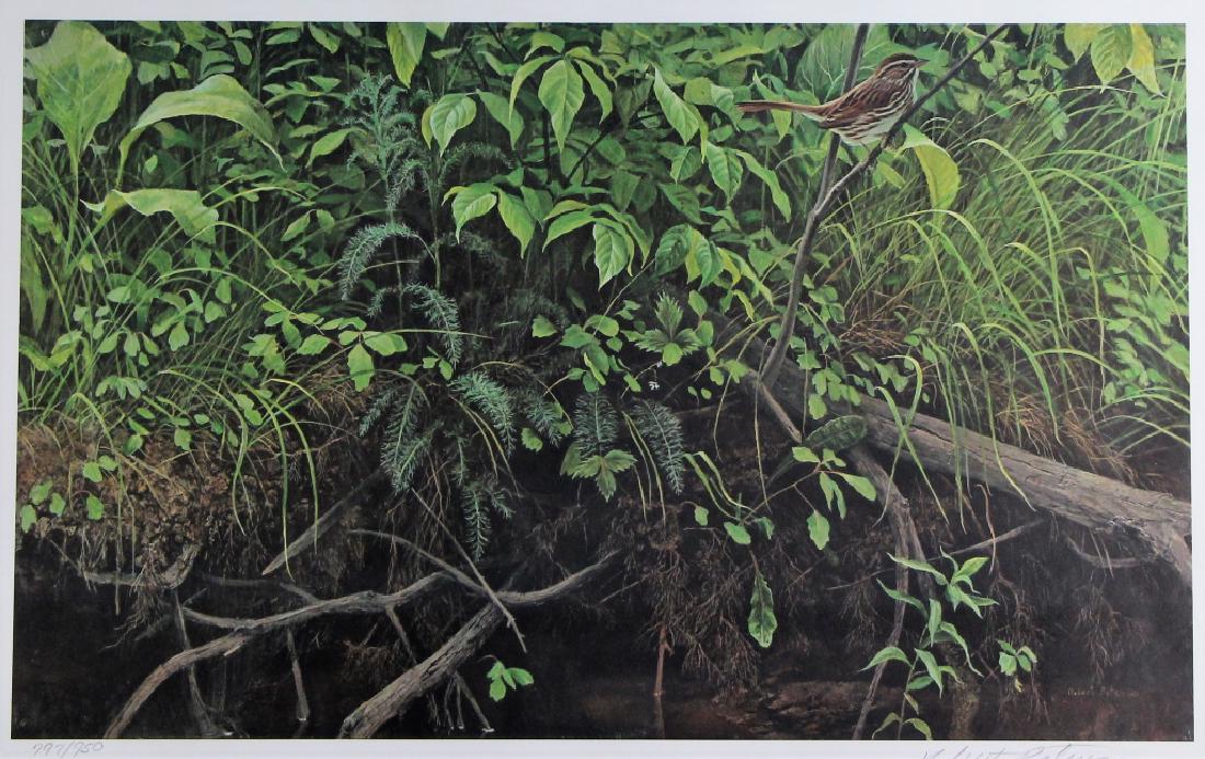 ROBERT BATEMAN LIMITED EDITION PRINT: Titled "Stream Bank-June". Framed. Numbered 797/950, pencil signed lower right. Print size: 34 x 53 cm (13.5 x 21 in.) Frame size: 56 x 75 cm (22 x 29 1/2 in.)