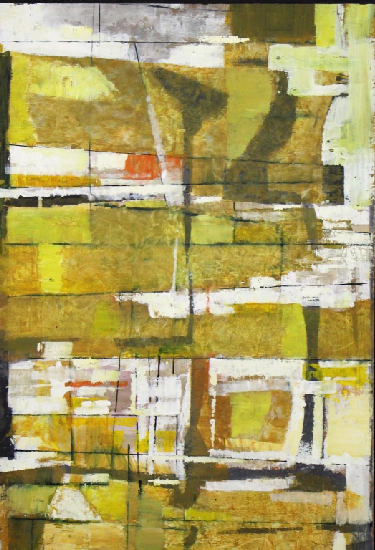 ATTRIB. TO GORDON STEELE (1908-1961): Abstract painting on masonite. Strong provenance as it was directly purchased from the estate of the artist. Frame size 39.5 x 28 cm (15 1/2 x 11 in.)