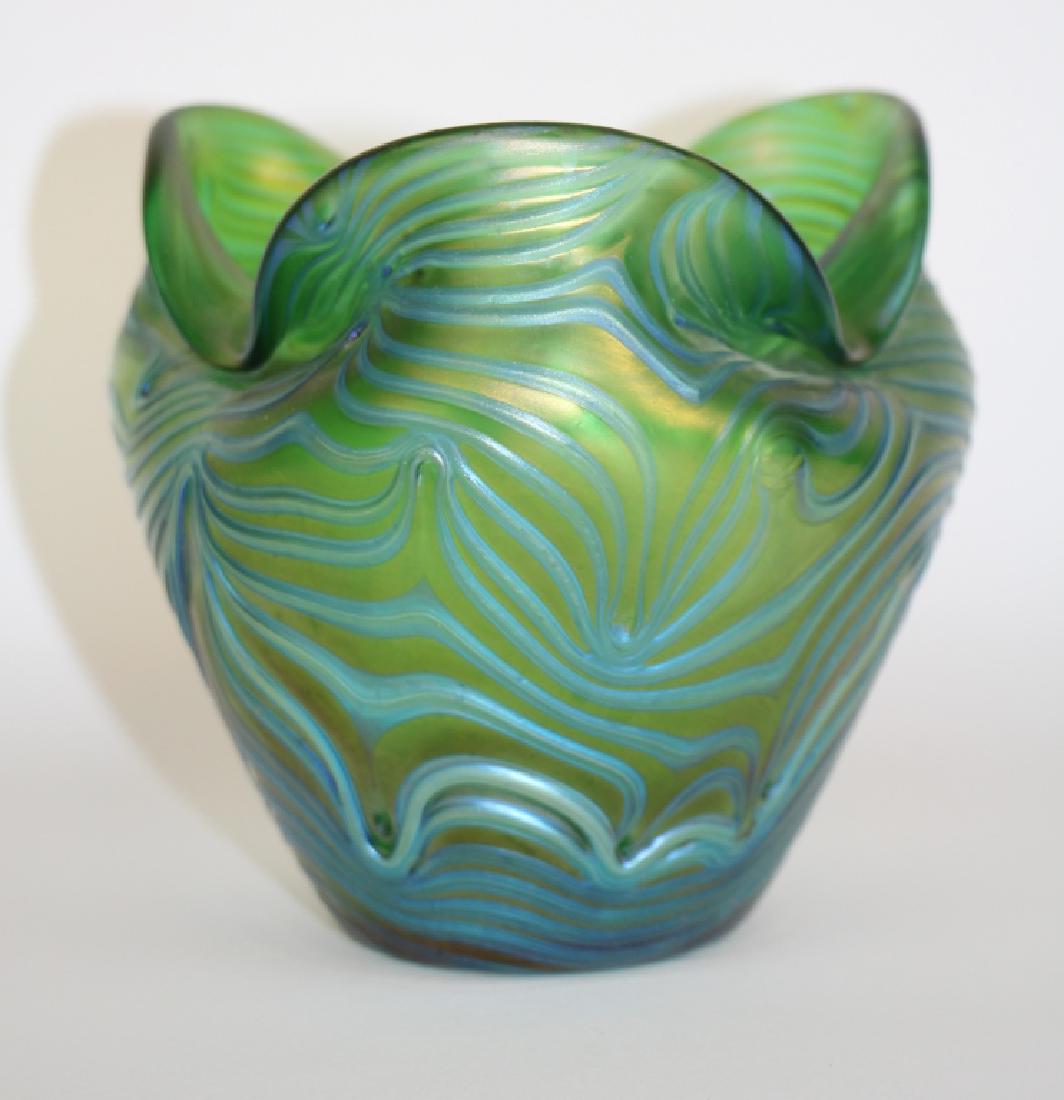 AUSTRIAN IRIDESCENT VASE: With pulled feather style decoration. Probably Loetz. H. 14cm (5 1/2 in.). Approx. weight 700g.