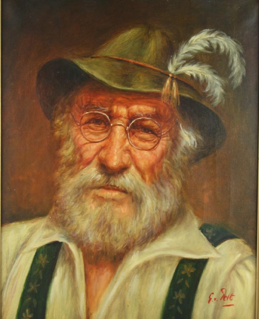 OIL PAINTING BY G. VAN PELT: Oil on canvas. Signed G.V. Pelt lower right. Portrait of a gentleman with feathered hat. Image size 50 x 40cm (19 3/4 x 15 3/4in.). Frame size 71 x 61cm (28 x 24in.).