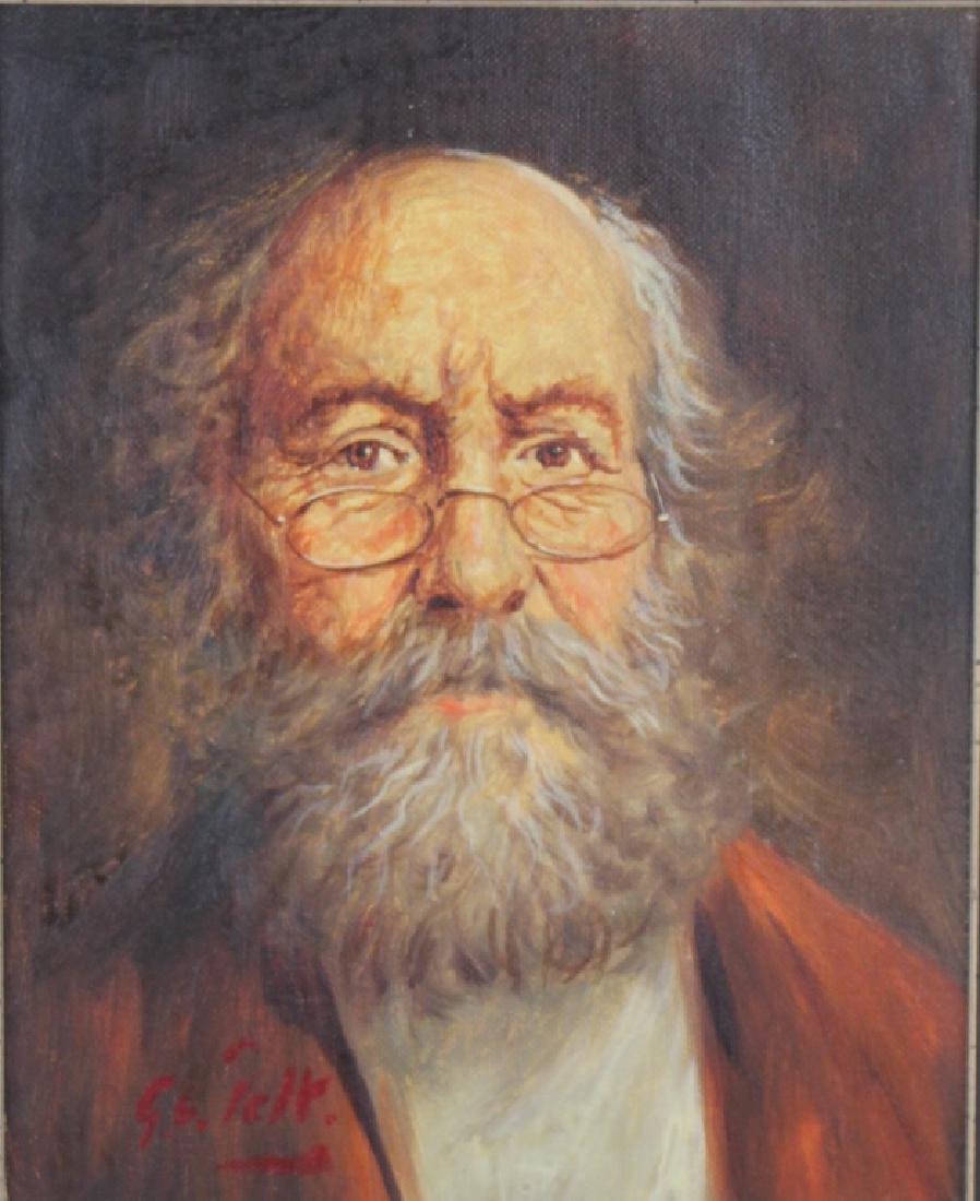 OIL PAINTING BY G. VAN PELT: Oil on canvas. Portrait of gentleman with beard and glasses. Image size 25 x 20cm (9 3/4 x 8 in.). Frame size 37 x 32cm (14 1/2 x 12 1/2 in.).