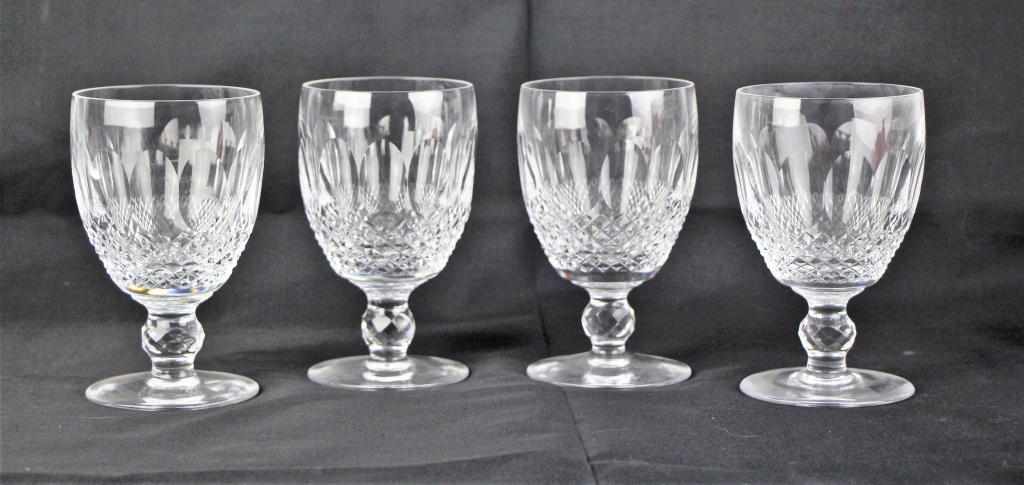 SET OF FOUR WATERFORD "LISMORE" WATER GOBLETS: 3 with acid etched signature, 1 unsigned or too faint to see (but obviously a match to others). Ht. 13 cm. ( 5 1/4 in.). Total approx. weight 1.6 kg.