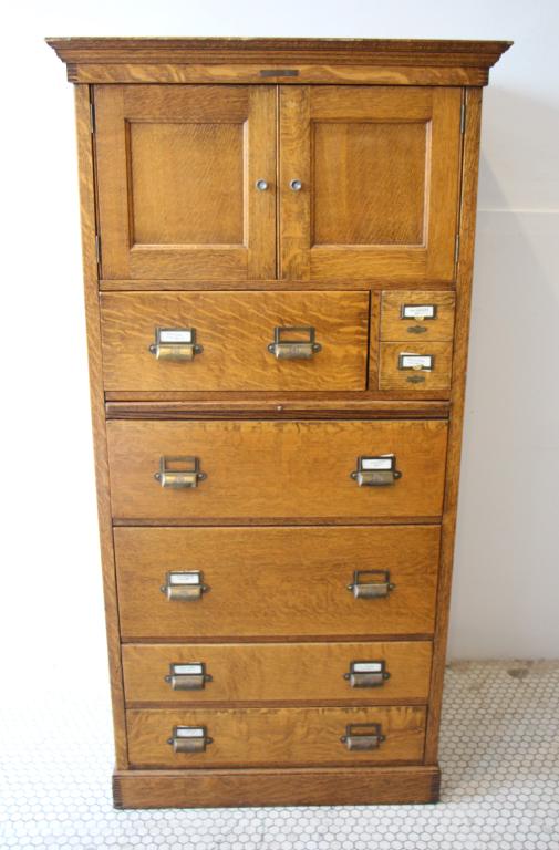 ANTIQUE OAK FILING CABINET (1 of 12)