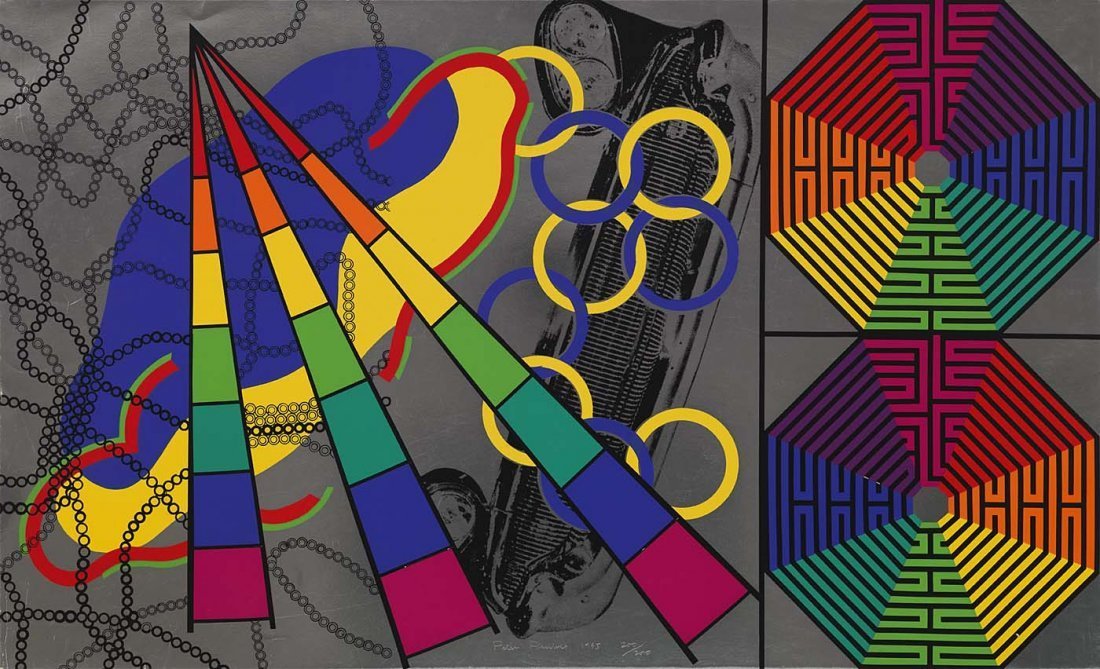 PETER PHILLIPS - Custom Print III (from 11 Pop Artists): Custom Print III, from the portfolio 11 Pop Artists, Volume III 1965 Peter Phillips Born: Birmingham, England 1939 screenprint on paperboard: alufoilsheet: 24 3/8 x 40 in. (61.9 x 101.6 cm) Smithsonia