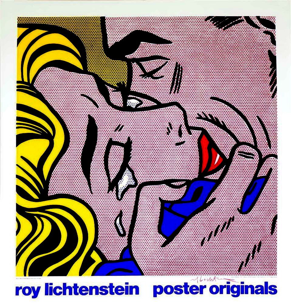 ROY LICHTENSTEIN - Kiss (V): Roy Lichtenstein (American, 1923-1997). "Kiss (V)". Original color silkscreen . 1964. Printed c1980/1990. Signed in pencil, lower right. Edition unknown, presumed small. Smooth coated white wove paper