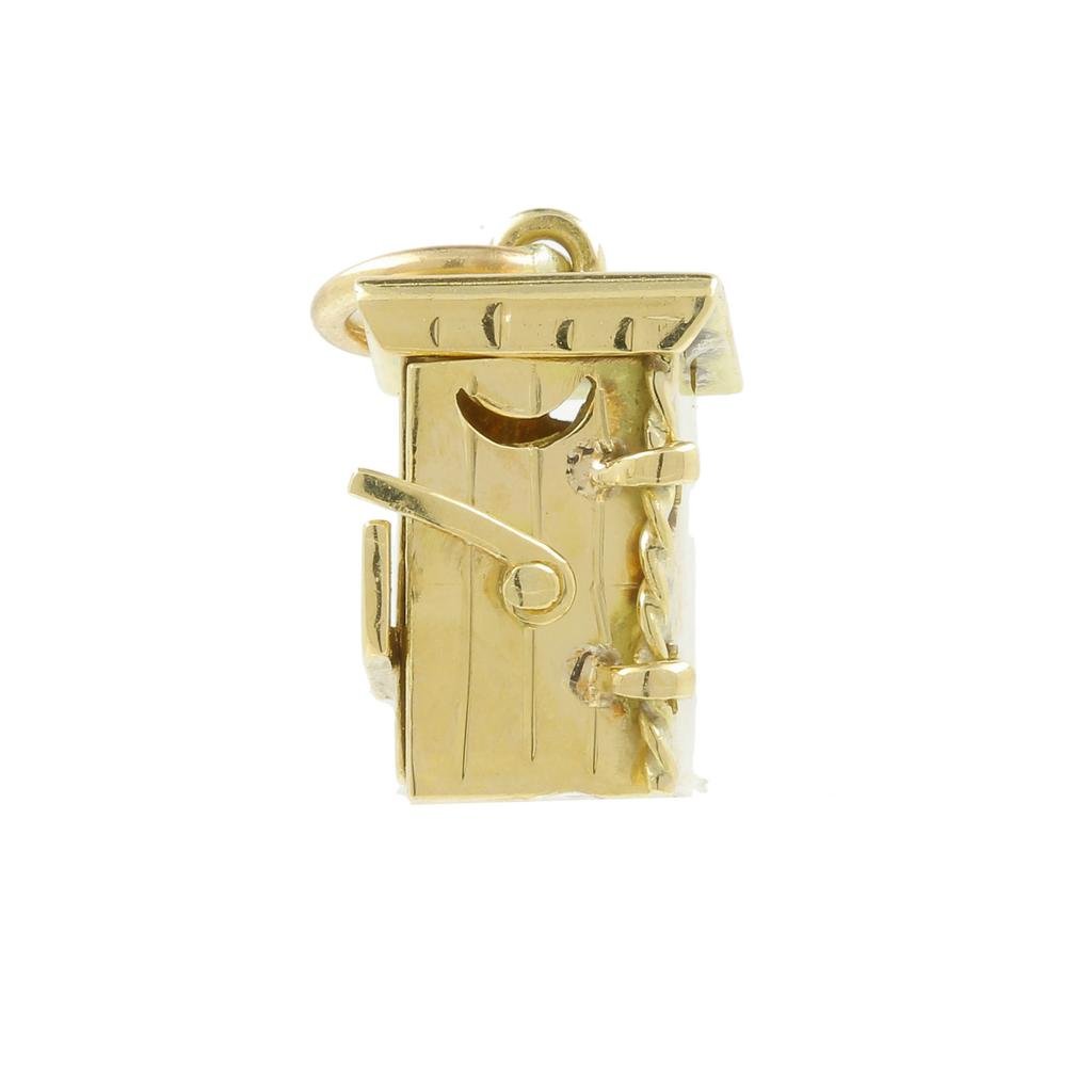 Estate 14K Yellow Gold Detailed 18MM 3D Outhouse Charm (1 of 6)