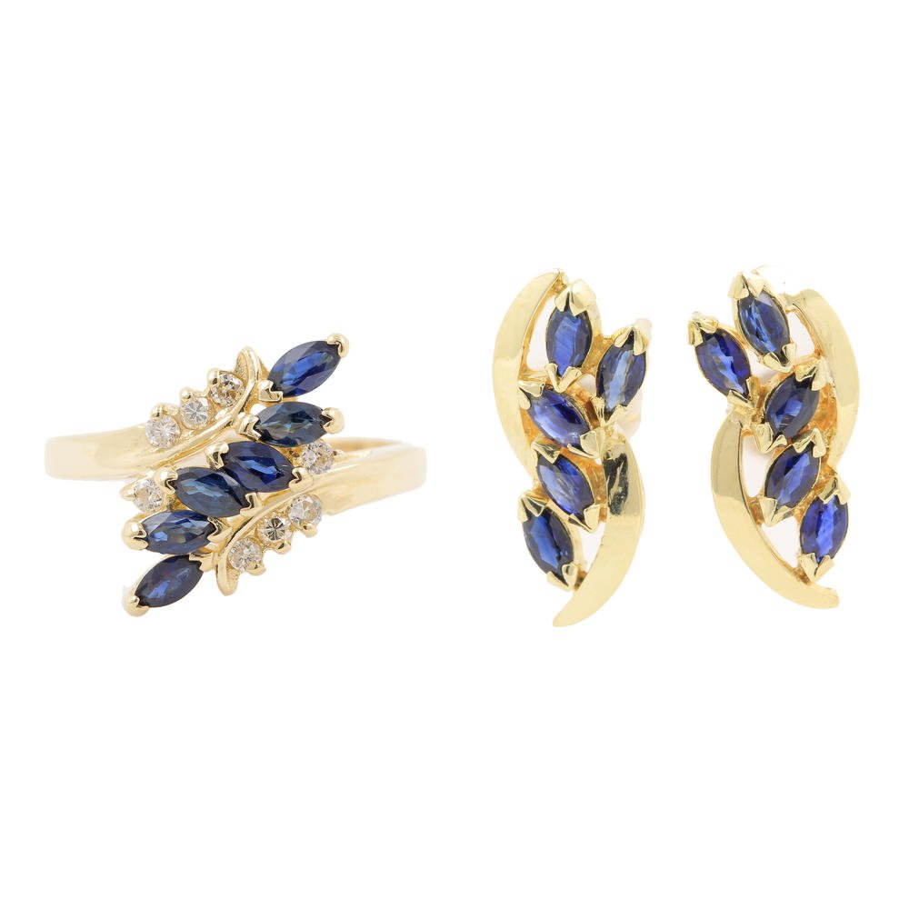 Marvelous Blue Sapphire 14K Yellow Gold Diamond Jewelry (1 of 10)