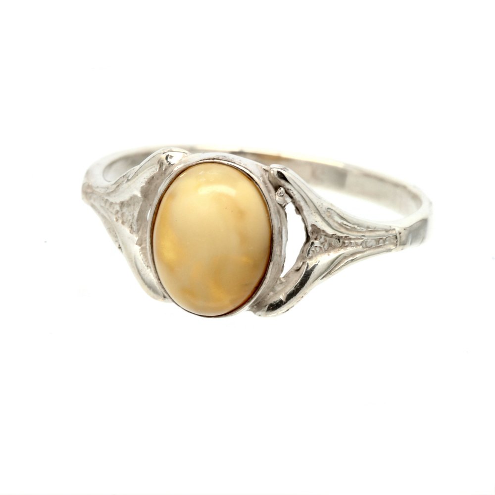Estate 925 Ladies Silver Yellow Amber Right Hand Ring (1 of 2)