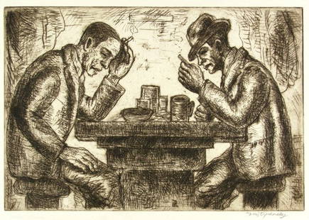 MORRIS TOPCHEVSKY (American) Etching, Lunch Hour: Morris Topchevsky (American, 1898 - 1947) Lunch Hour. Etching. c1935. Edition of 25? Signed in pencil. Ample margins. Fine impression. 7 3/8 x 10 7/8 in. (187 x 276 mm).