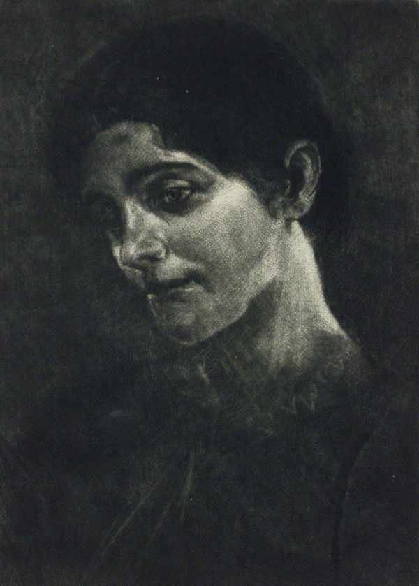 MAX KLINGER (German) Etching with mezzotint: Max Klinger (German, 1857 - 1920) Weiblicher Kopf In Schabkunst [Female head]. Etching with mezzotint. c1888. Initialed. J Honic & Zoonen laid paper. Fine impression. 7 x 5 1/16 in. (178 x 129 mm). Sh