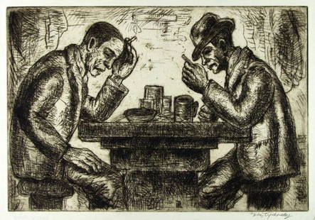 MORRIS TOPCHEVSKY (American) Etching: Morris Topchevsky (American, 1898 - 1947) Lunch Hour. Etching. c1935. Edition of 25? Signed and titled in pencil. Ample margins. Fine impression. 7 3/8 x 10 7/8 in. (187 x 276 mm).