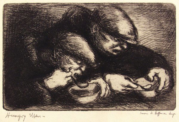 IRWIN D. HOFFMAN (American) Etching: Irwin D. Hoffman (American, 1901 - 1989) Hungry Men. Etching. 20th century. Signed in pencil, lower right; titled in pencil, lower left. 4 x 6 3/8 in. (102 x 162 mm). Sheet Size: 5 3/8 x 7 1/2 in. (13