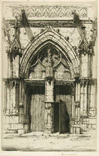 HERMAN ARMOUR WEBSTER (American) Etching: Herman Armour Webster (American, 1878 - 1970) Notre Dame, Des Andelys. Etching. 20th century. Signed in pencil, lower right. 11 x 7 in. (279 x 178 mm). Sheet Size: 12 1/4 x 8 1/8 in. (311 x 206 mm).