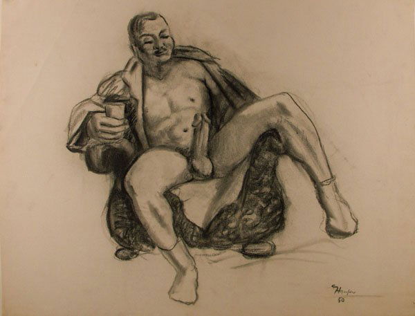 CLEMENT BERNARD HAUPERS (American) Charcoal drawi: Clement Bernard Haupers (American, 1900 - 1982) Big Guy. Charcoal drawing. 1950. Signed and dated, lower right. Laid paper. 16 1/2 x 17 in. (419 x 432 mm). Sheet Size: 18 x 23 3/8 in. (457 x 594 mm).