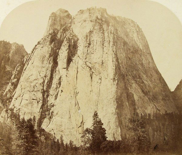 CARLETON E. WATKINS (American) Vintage albumen pr: Carleton E. Watkins (American, 1829 - 1916) Cathedral Rock [Yosemite]. Vintage albumen print. 1861. Printed 1860s. Titled and numbered "No. 23" on label affixed to lower right corner of mount. 6 3/16