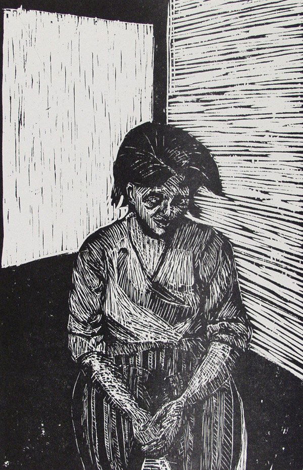 AFRICAN AMERICAN PRINTMAKERS [SLATER & SMITH] (Am: African American Printmakers [Slater & Smith] (American, 20th Century) Group of 2 Prints. * VAN SLATER (American, b.1941). Eula Seated. Woodcut. c1