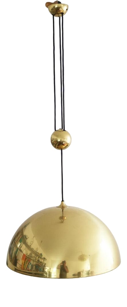 Solan Pendant Light Counterweight Lamp Brass Rar by Florian Schulz, 1970s: Country of Manufacture: Germany Design Period: 1970 to 1979 Production Period: Unknown Detailed Condition: Good — This vintage/antique item may have some wear such as scratches and other signs o