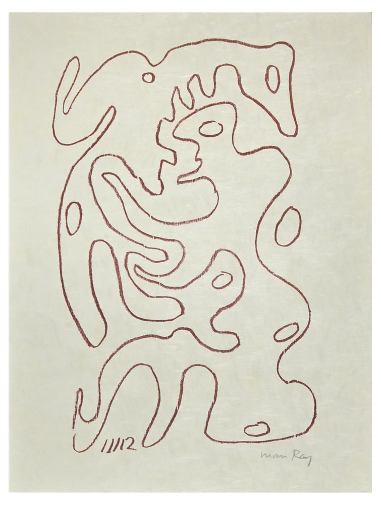 Man Ray, The Absolute Real, Lithograph, 1964: The Absolute Real is a lithograph realized by Man Ray in 1964. Hand-singed in pencil by the Artist. Lithograph in Red Ink, 1964. Published by Schwarz, the lithograph is part of the Suite illustrating,