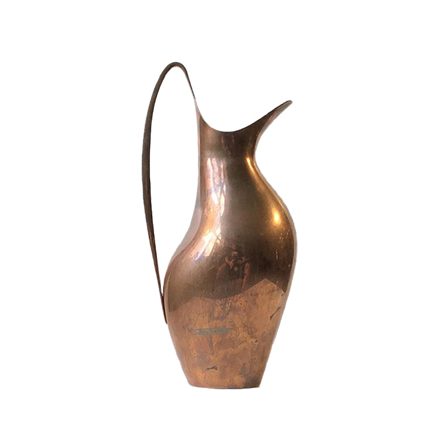 Vintage Copper Masterpiece Pitcher by Henning Koppel for Georg Jensen: Important HK piece for Georg Jensen in Denmark. It is called Masterpiece and has been nicknamed 'The Pregnant Duck' pitcher. It was designed by the danish silversmith and architect Henning Koppel in 1