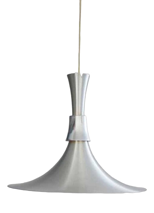 Danish Semi Pendulum Pendant Lamp by Bent Nordsted for Lyskaer Belysning, 1970s: Production Lyskaer Belysning. Design Bend Nordsted. XXL semi pendant lamp. Execution aluminum brushed with chrome ring.100cm supply line Additional Item Information: Produktion Lyskaer Belysning. Desi