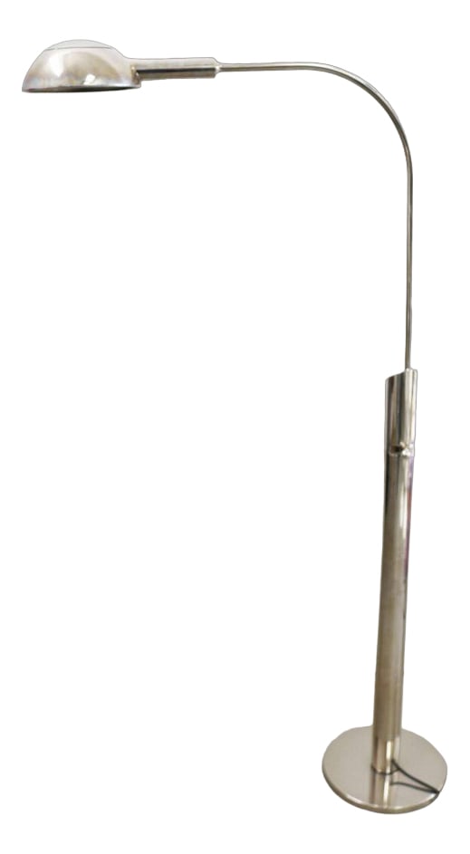 Bea Ds Nickel-Plated Floor Lamp by Florian Schulz, 1990s: Design Period: 1980 to 1989 Production Period: Unknown Detailed Condition: Good — This vintage/antique item may have some wear such as scratches and other signs of ageing. Width: 50 cm Depth: 24