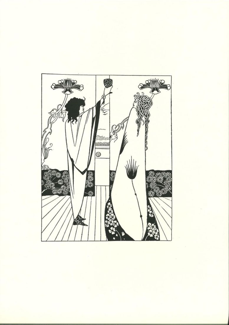 Aubrey Vincent Beardsley, Comment Tristan But Le Philtre D'amour, Lithograph, 1970: Comment Tristan but le Philtre d'Amour is an original lithograph realized after Aubrey Beardsley in 1970. The drawing is part of a 1970 ''Eyes Open'' edition of ''Les Erotiques de Beardsley''. Limited