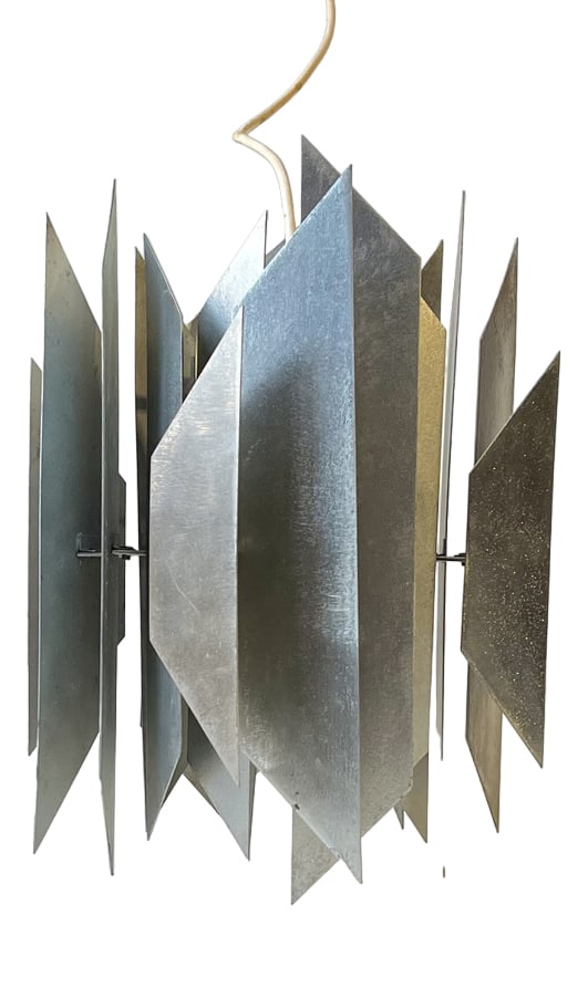 Brutalist Steel Ceiling Lamp by Simon P. Henningsen for Lyfa, 1960s: Pendant by Simon P. Henningsen, called Tivoli or Divan 2. It is manufactured by Lyfa and was originally designed in 1962 for the restaurant Divan 2 in Tivoli in Copenhagen. This particular example has