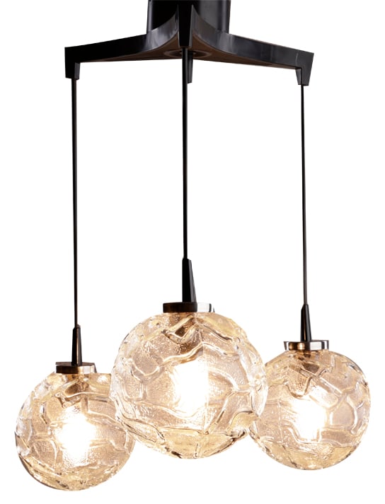 Cascade Pendant Lamp by Richard Essig, 1970s: Original vintage cascade pendant lamp with 3 structured glass lampshades by Richard Essig.Very good vintage condition! Minor signs of wear, no breaks or cracks or major scratches. See pictures. The it