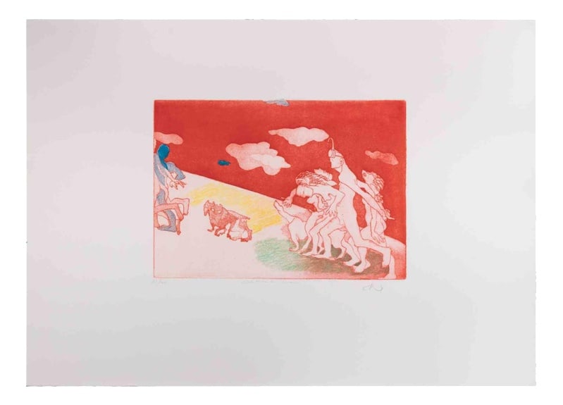 Sandro Chia, Swimmers, 1990s, Etching: Etching hand colored. Hand signed and numbered. Edition of 100. Excellent condition. Additional Item Information: Etching hand colored. Hand signed and numbered. Edition of 100. Excellent condition. D