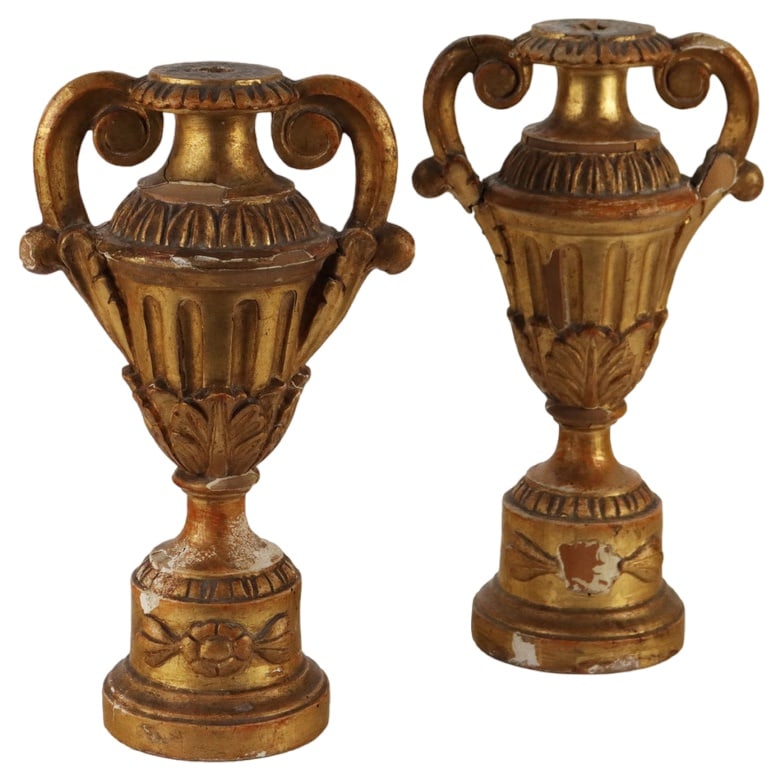 Neoclassical Style Vases in Carved Wood, Italy, Set of 2 (1 of 10)