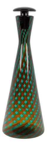 Italian Murano Glass Decanter from VeArt, 1980s: Hand crafted multiple green and red layer glass decanter made by VeArt in 1980s Italy. Condition Good. Production Period: 1980 to 1989 Detailed Condition: Good — This vintage/antique item may