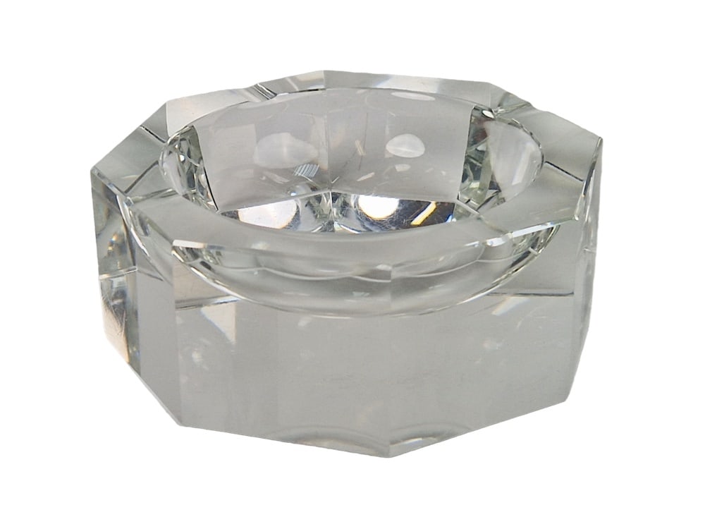 Art Nouveau Crystal Ashtray from Moser, 1940s: Mid-Century Modern Moser crystal octagon ashtray in clear crystal Marked "Moser",the best Czech glass factory since 1857.It is difficult for the camera to capture the beauty of this design piece.Dimen
