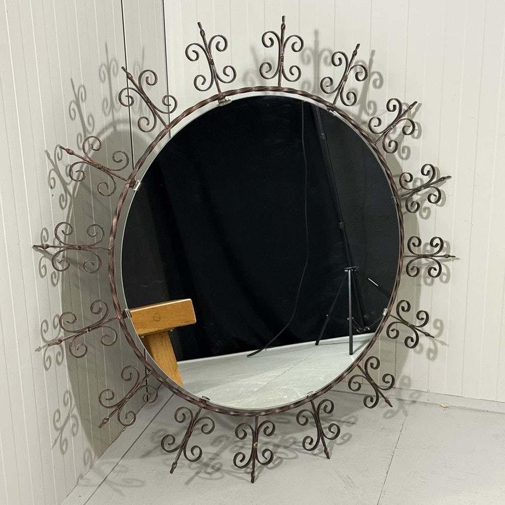 Large Round Wrought Iron Wall Mirror, 1960s - 11