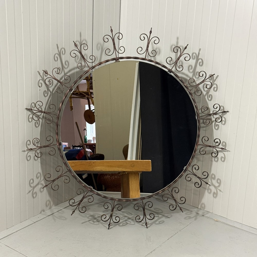 Large Round Wrought Iron Wall Mirror, 1960s - 14