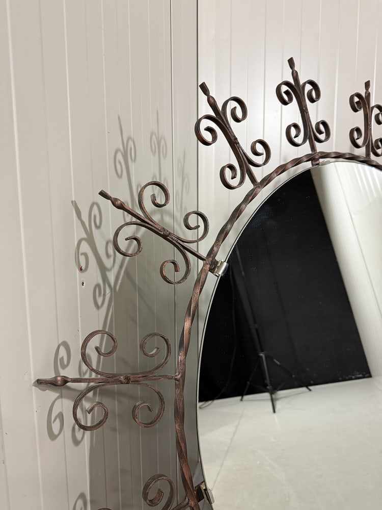 Large Round Wrought Iron Wall Mirror, 1960s - 17
