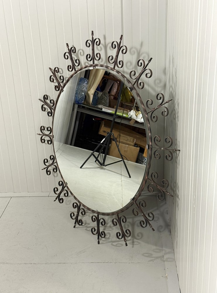 Large Round Wrought Iron Wall Mirror, 1960s - 5