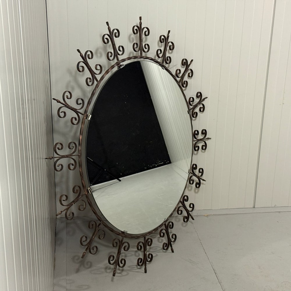 Large Round Wrought Iron Wall Mirror, 1960s - 8