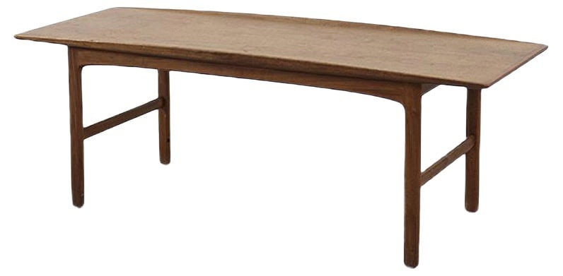 Modern Scandinavian Teak Coffee Table, 1950s: This elegant coffee table was made in Denmark during the 1950s. It is made of teak wood, which is extremely resistant to external factors and owes its longevity mainly to a specific composition, rich