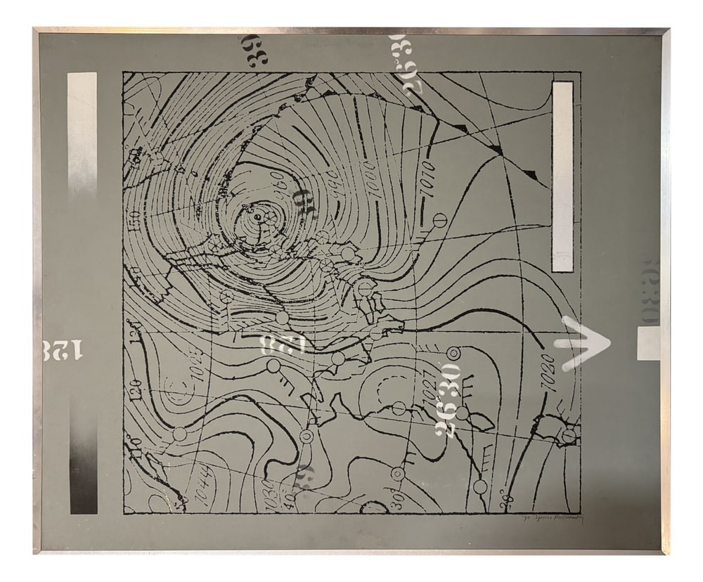 Yoshio Murakami, Graffiti and Stencil on Canvas: Small loss of material, in photo. Oil. 1970. Country of Manufacture: Japan Design Period: 1970 to 1979 Production Period: 1970 to 1979 Restoration and Damage Details: Light wear consistent with age