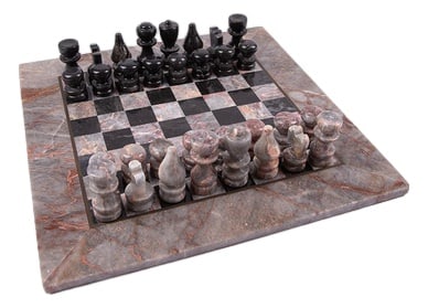 Mid-Century Marble Chess Set with Box: The Chess Game Pink, Grey and Black Marble with Box is a masterpiece of craftsmanship and elegance, designed for collectors and chess enthusiasts who appreciate the beauty of fine materials.