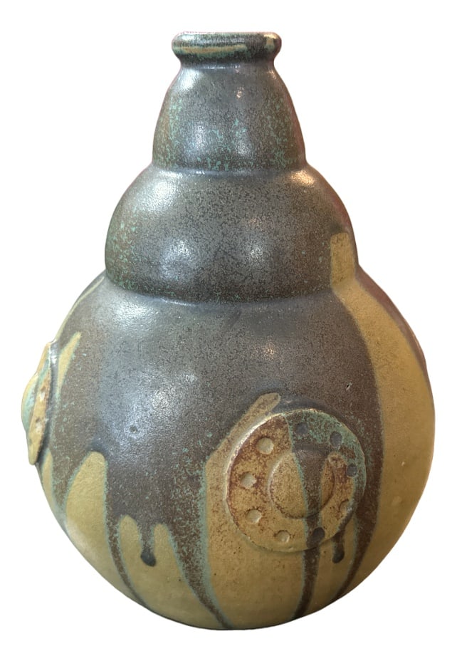 Ball Vase by Lucien Arnaud for Primavera, 1890s: Art Nouveau . A small chip on the collar. Country of Manufacture: France Design Period: 1890 to 1919 Production Period: 1890 to 1919 Restoration and Damage Details: Heavy signs of use Additional