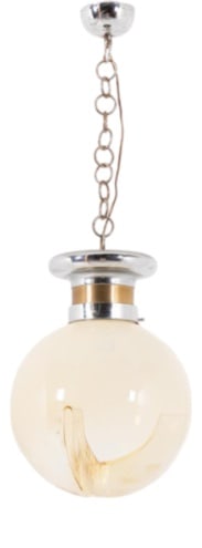 Italian Modern Hanging Lamp from Mazzega, 1970s: Beautiful Italian modern hanglamp from A.V. Mazzega. The lamp has spectacular Murano glass ball shade on a steel chain.ConditionGood, age related wear. Production Period: 1970 to 1979 Detailed
