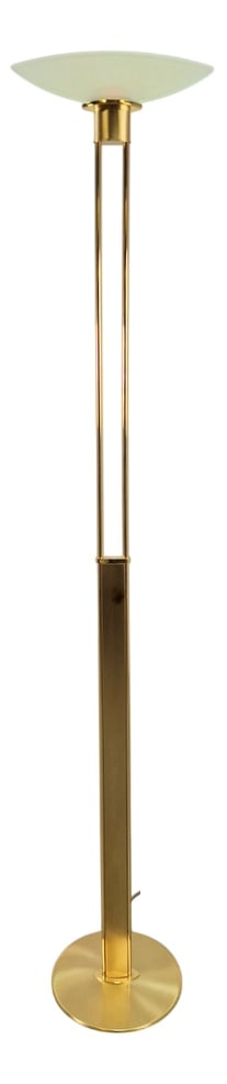 2517-1-P1 Floor Lamp in Glass from Holtkotter: Regency Holtkotter Torchiere brass floor lamp 2517-1-P1 with Venetian glass, 1980sPolished brass / brushed brass with champagne-colored Venetian glassGlare-free light distribution and equipped with