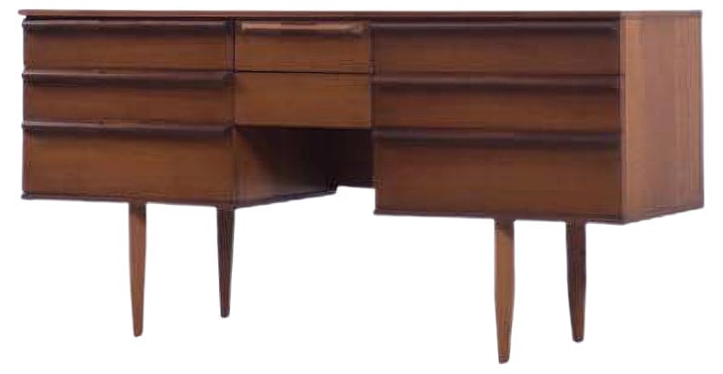 Mid-Century Danish Teak Desk from Avalon, 1960s: This classic desk or dressing table was probably manufacturer by English maker Avalon, which produced Danish design furniture. This piece was created during the 1960s. The desk has an elegant look.