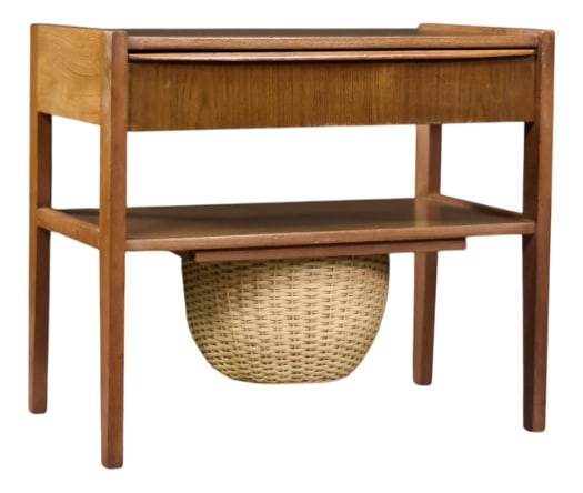 Thread Side Table with Wicker Basket, 1960s - 2