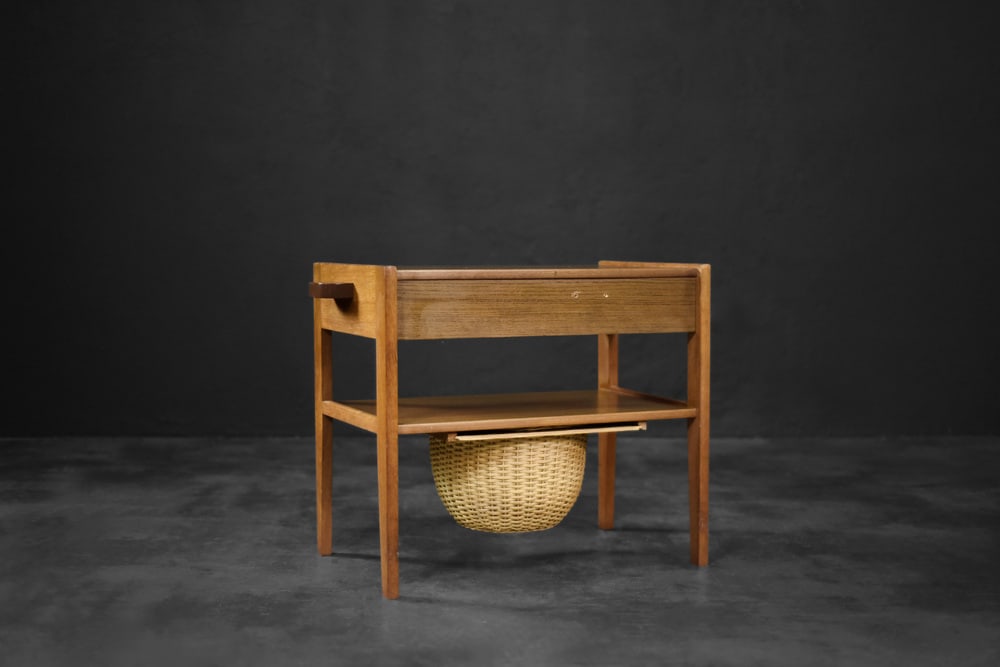 Thread Side Table with Wicker Basket, 1960s - 9