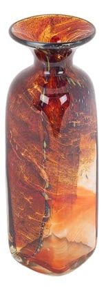 Art Glass Vase by Michael Harris for Mdina Maltese: Maltese art glass vase made at Mdina and designed by Michael Harris in the early 1970s. Rectangular shape with a narrow pinched neck and wide top rim. Mdina glass was founded in 1968 by Michael